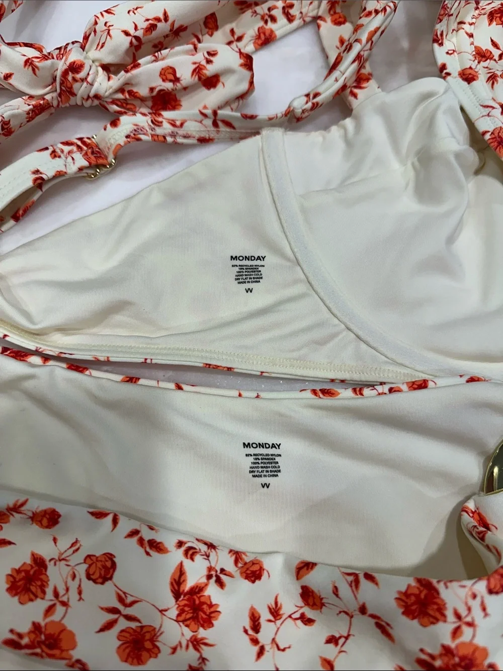 Monday Swimwear White & Red Floral Bikini Set